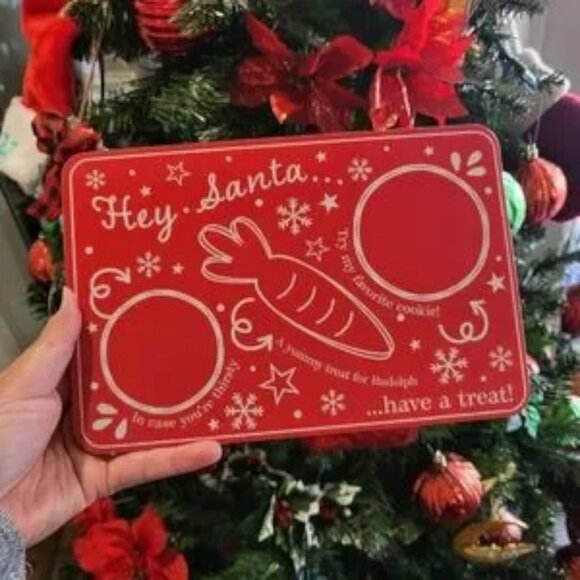 Hey Santa Christmas Tray 13x9 Red Holiday Cookie Charcuterie Board Reindeer Deco - Picture 6 of 6